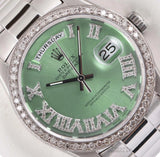 Rolex Day-Date 36mm 18239 President Diamond Bezel Ice Green Diamond Roman Dial Model