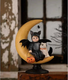8.75" Bethany Lowe Hugh w/ Casper Cat On Moon Boy Figure Retro Halloween Decor Model