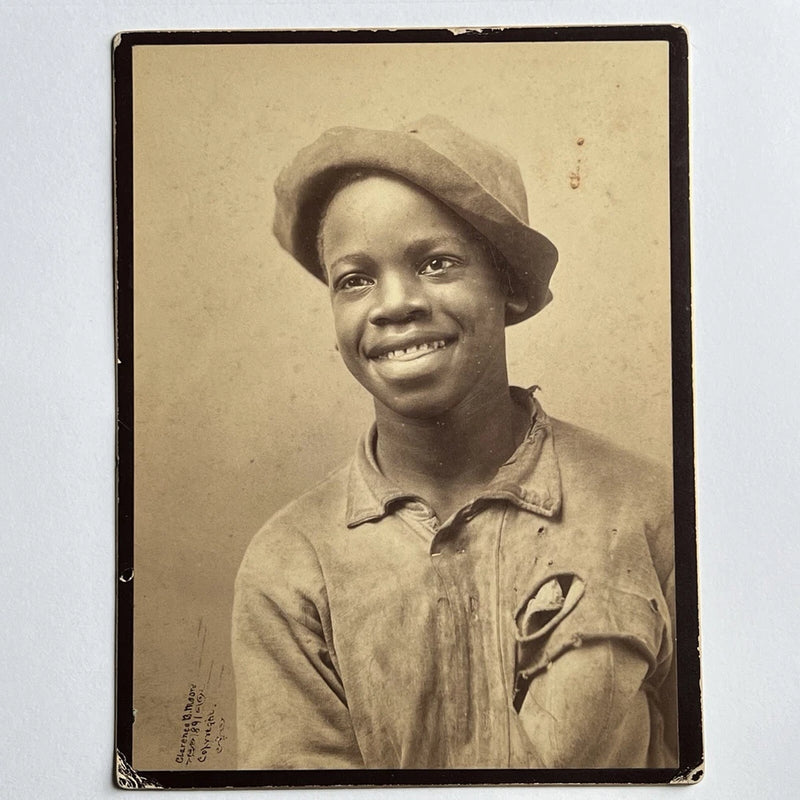 Antique Large Photograph On Board Charming Black African American Boy Moore Model