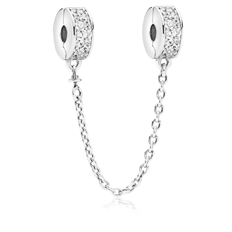 Shining Pav¨¦ Safety Chain Charm for Women Bracelets Necklaces,925 Sterling Silve Charms