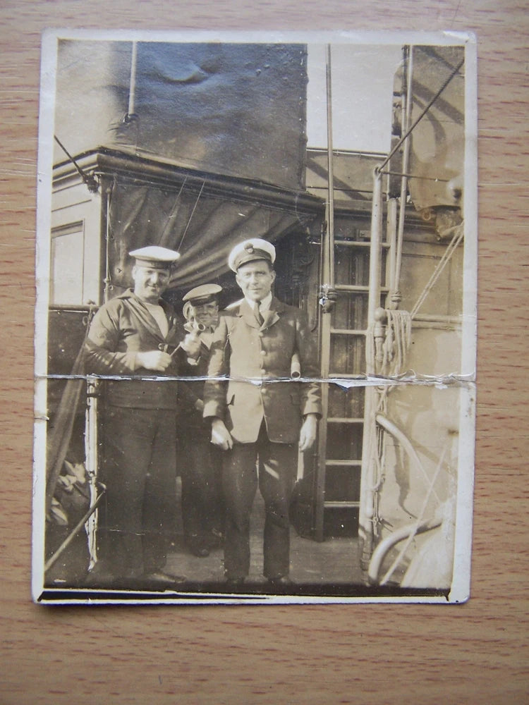 Sailors Officers Crew Vintage Photograph on Board Ship Navy Naval Name on Hat Model