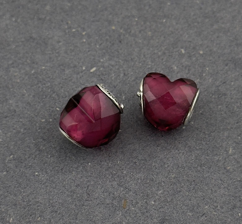 Pandora Set Of Two red Murano Glass Charms red heart Charms