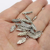 200PCS Boho Mini Feather Charms - 15x5mm Petite Tibetan Silver Pendants Charms