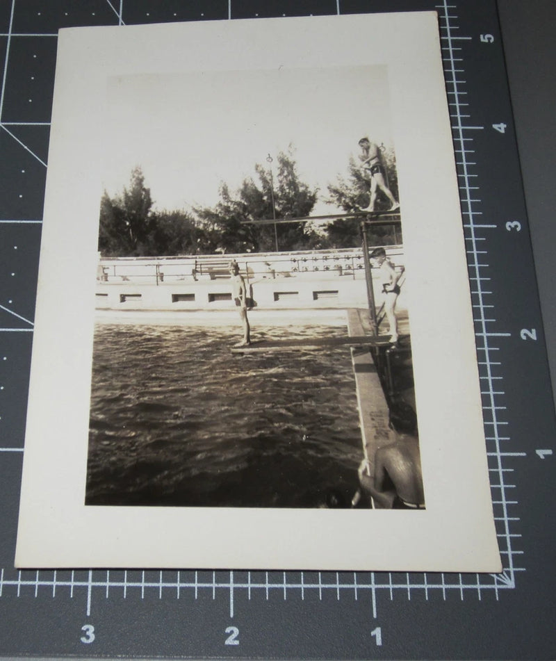 3 Boys on Diving Boards Pool Swimmer Swimming Swimsuit Fashion Vintage PHOTO Model