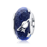 S925 Sterling Silver Dark Blue Planet Stars Glass Murano Charm -YOUnique Designs Charms
