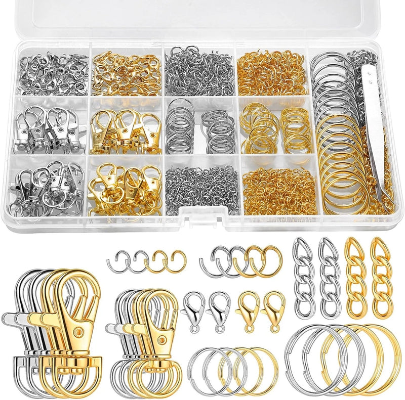 1130PCS Keychain Making Kit Jump Rings for Jewelry DIY Key Chain Supplies with K Model