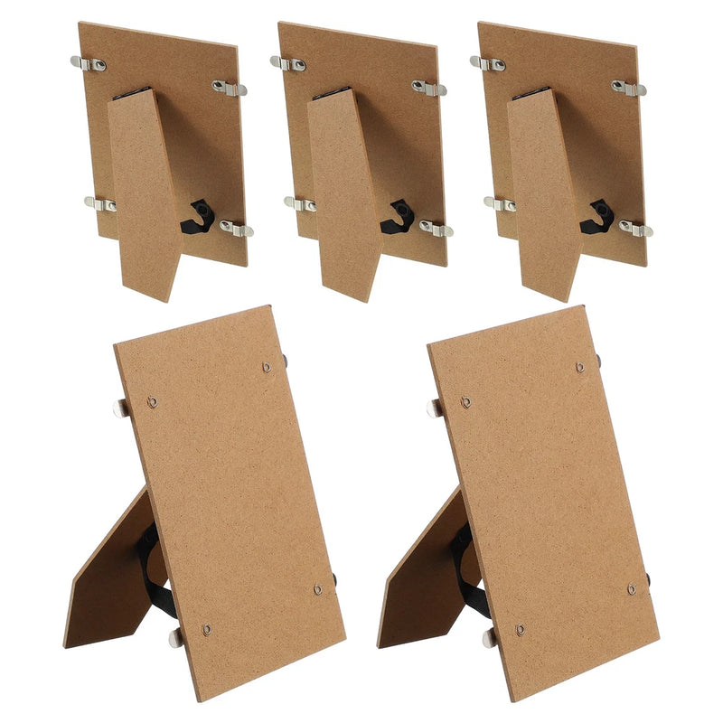 Easel Back Picture Frame Stand Metal Hinges Strap 6" Board 5 Pcs & Natural Wood Model