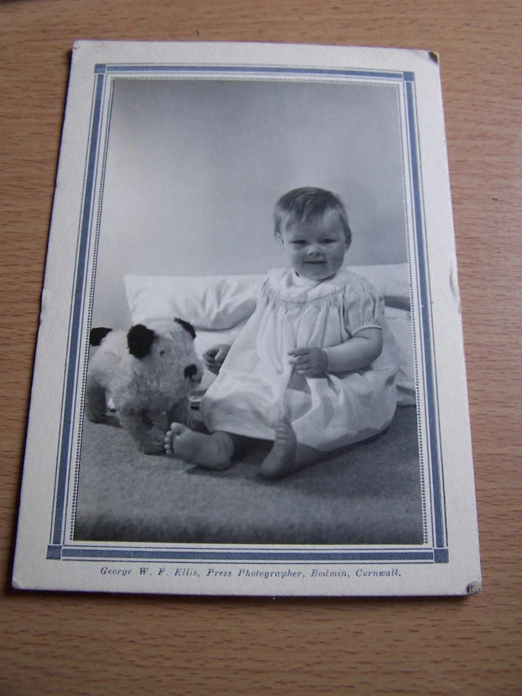 Baby & Toy Dog Vintage Photo on Board George W F Ellis Press Photographer Bodmin Model