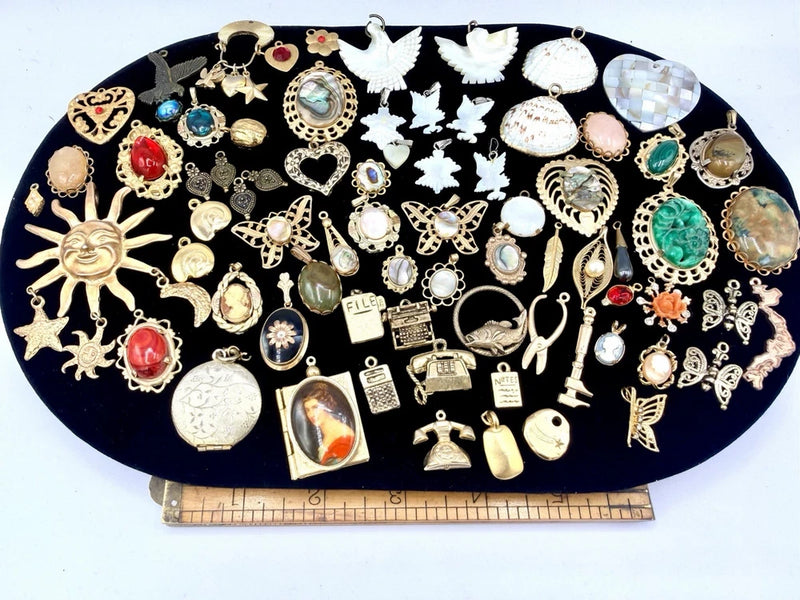 75 Pcs Metal MOP Stone Charms Pendants Vintage Salvage Jewelry Making Bulk Lot B Charms