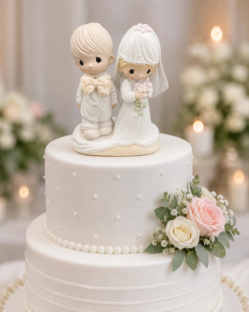 Vintage Bride & Groom Wedding Cake Topper Figurine Porcelain 5" Retro Decor Model