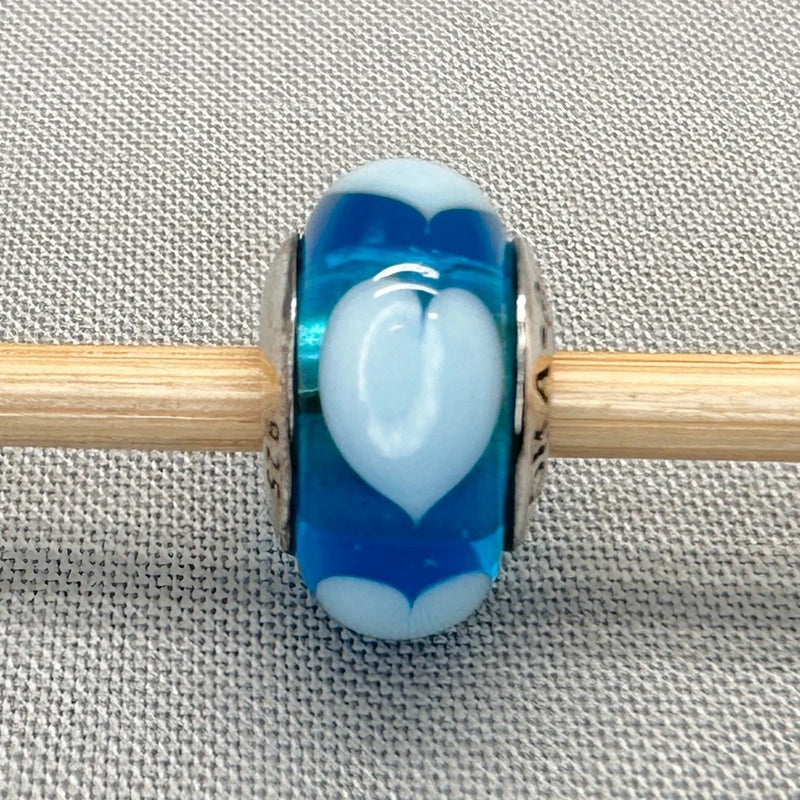 Authentic Pandora Aqua Love Blue Hearts Glass Charm/Bead Silver 925 ALE 790657 Charms
