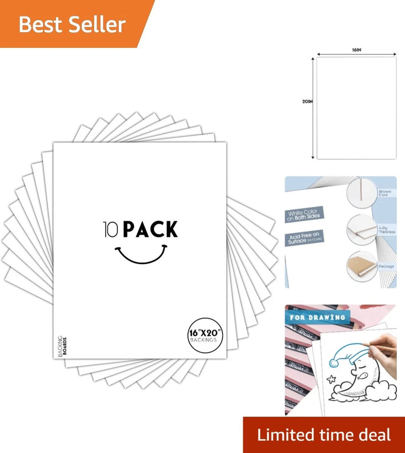 Versatile 16x20 White Backing Boards for Art, Photos & DIY Crafts - 10 Pack Model