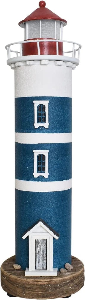 Wood Lighthouse Decor with LEDLight, Decorative Beach Lighthouse Tabletop Decor Model