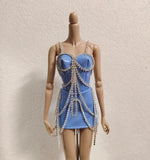 1/6 Scale Pu Leather Rhinestone Chain Dress Model For 12" Female Action Figures Model