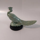 Peacock Figurine Irodesent Green Ceramic 10 In. Long With Display Stand Model