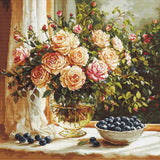 DIY Cross-Stitch Kit Vase with Roses and Blueberries Needlepoint Craft Kit St... Model