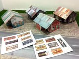 N Scale Buildings - 4 pcs Small Weathered Buildings / Shanty - Cardstock kit set Model