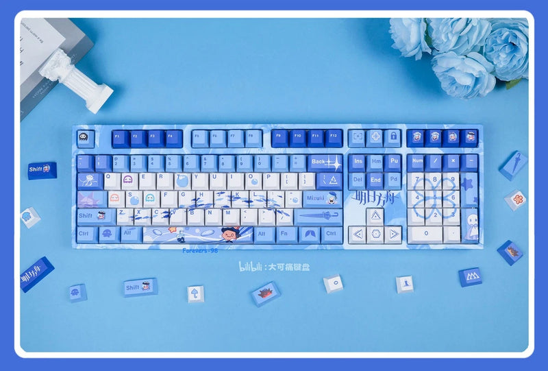 Arknights Mizuki Anime PBT Blue Keycaps For Mechanical Keyboards Decoration Gift Model
