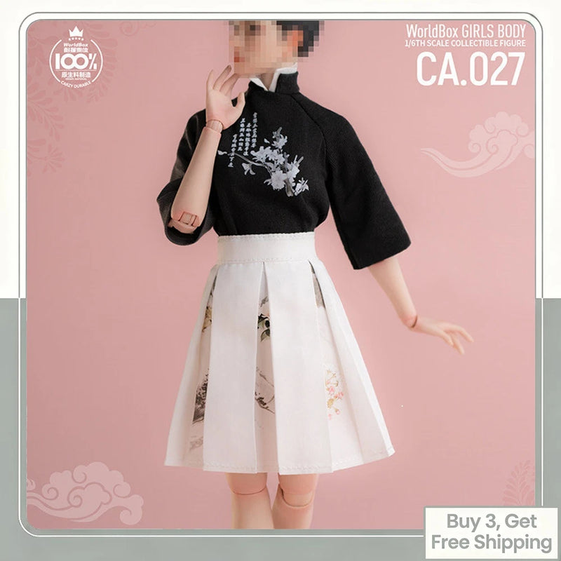 Worldbox CA027 1/6 Female Cheongsam Top pleated skirt Set Fit 12''TBL AT210 Body Model