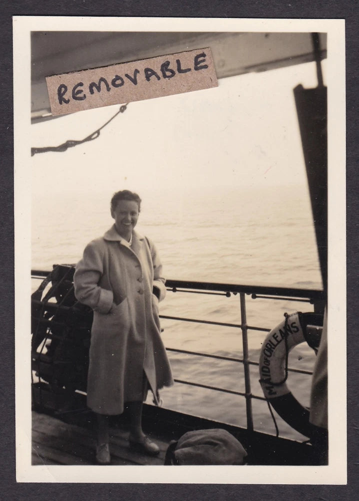 Vintage c1950s Snapshot Photo Lady On Board The Maid Of Orleans Passenger Ferry Model