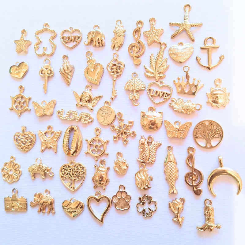 25 x Mixed Gold Tone Charms Assorted Bulk Pendants DIY Bracelet Necklace Making Charms