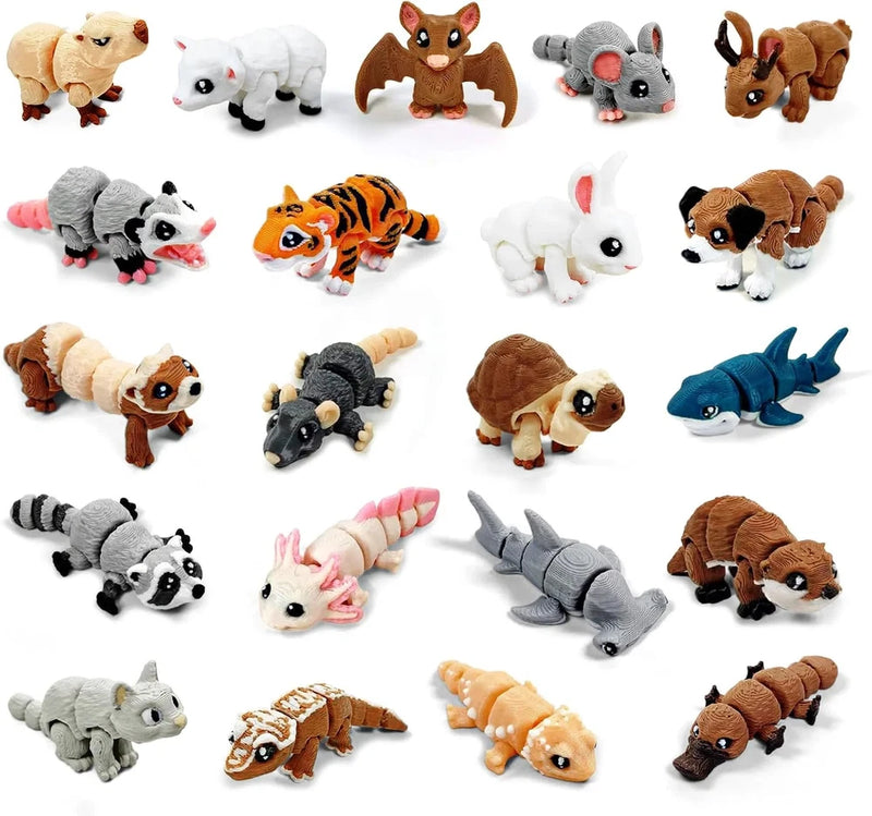 21 Pcs Mini 3D Printed Animal Statues - Movable Joints Realistic Collectible Fig Model