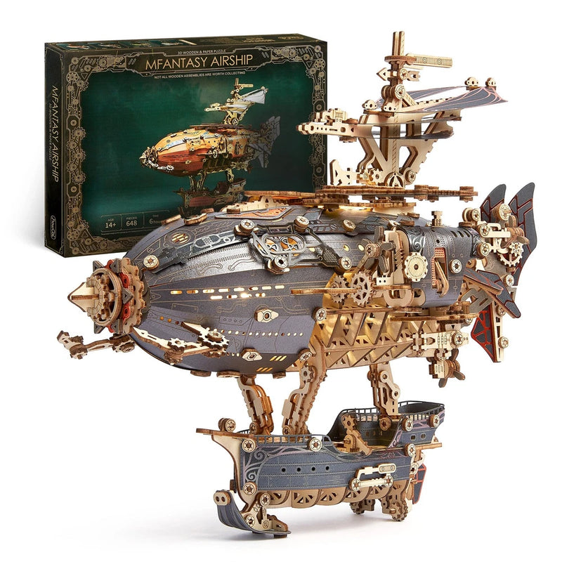 FUNPOLA Fantasy Airship Gray 3D Puzzle Wooden Steampunk DIY Craft Kit Assembly Model