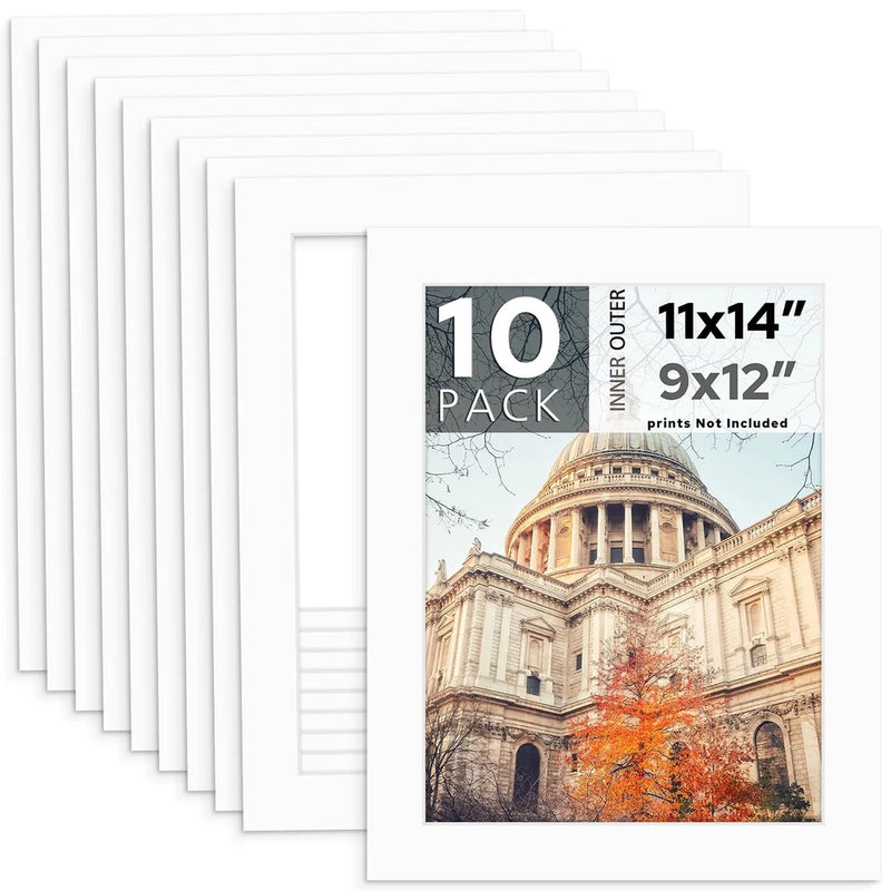 10 Pack 11x14 White Picture Mat Boards Fits 9x12 4-Ply Acid-Free Picture Framing Model