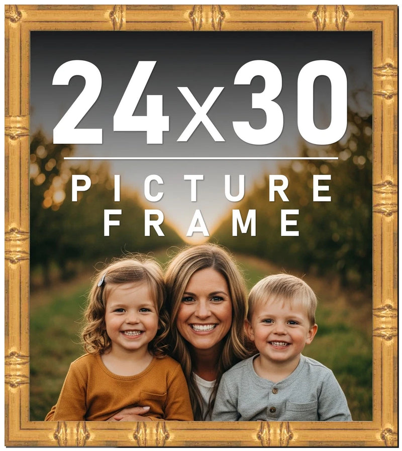24x30 Frame Gold Bamboo Picture Frame - Complete Modern Photo Frame Includes UV Model