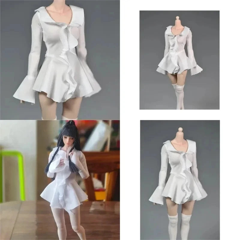 1/6 Scale Female White Lotus-leaf Lace Dress Soldier Clothing Model for Model