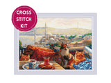 RIOLIS Counted Cross Stitch Kit 2342 Istanbul Cats-Cityscape view and wild pets Model
