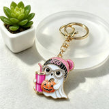 Boo Ghost with Pumpkin Drink Halloween Keychain Bag Charm Pendant Key Ring Gift Charms