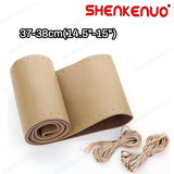 Beige Upgrade Leather Steering Wheel Cover Wrap Sew-on 38CM DIY Kit For All Car Model