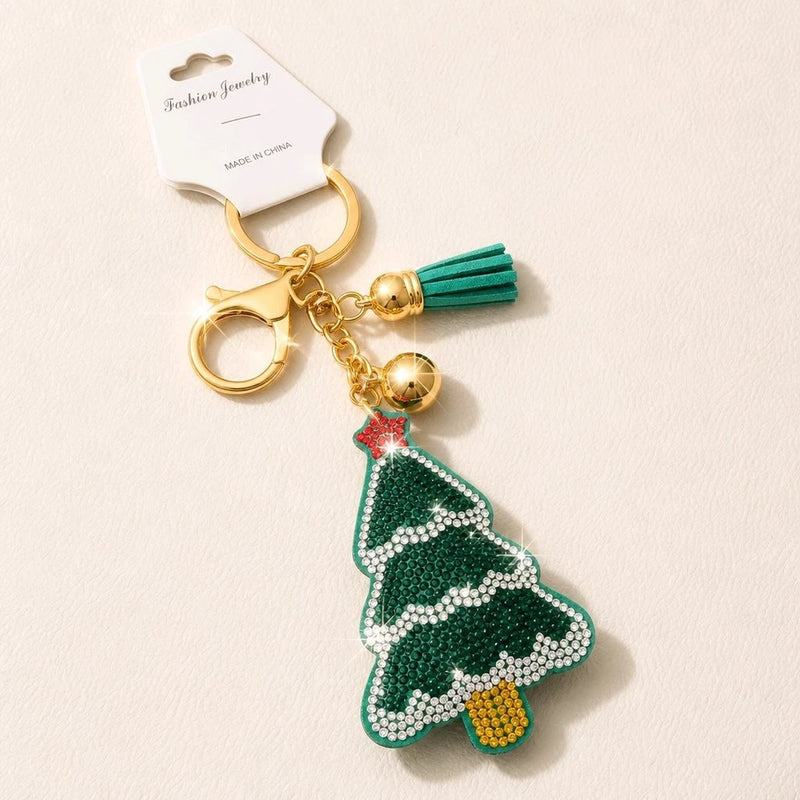 Rhinestone Christmas Tree Keychain Puffy Bag Charm Tassel Holiday Bling Gift NEW Charms