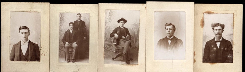 from ALBUM * lot of FIVE small photos on mat board NAMES Dates MILLER - CLARK Model