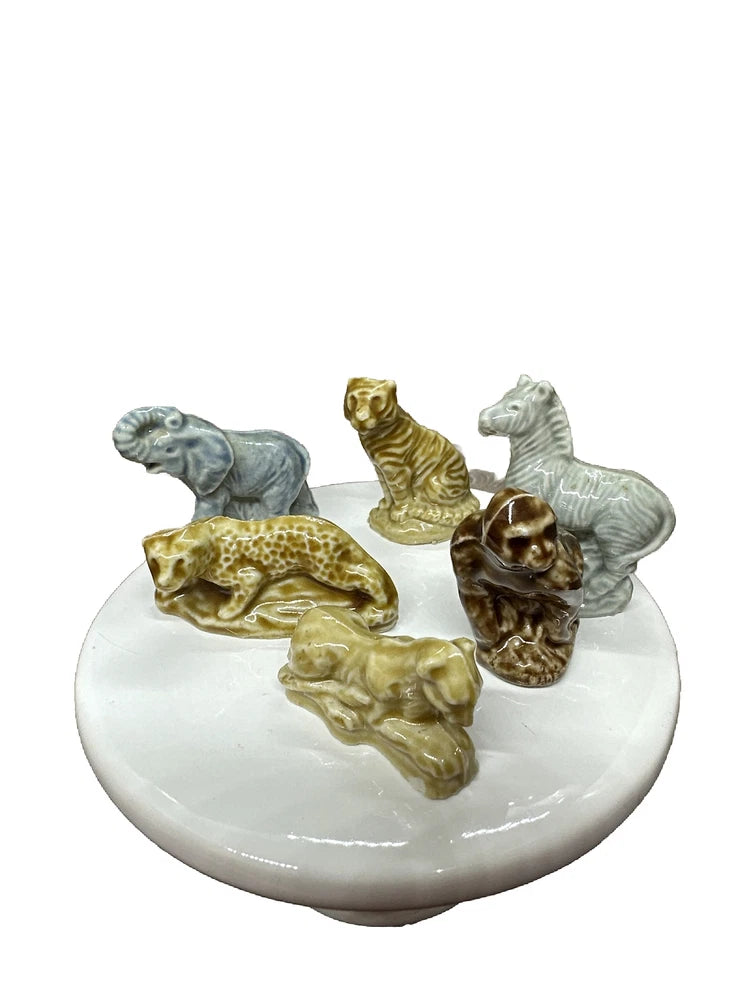 Wade Figurines Miniatures Lot Of 6 Animal Elephant Zebra Blue Display Craft Set Model
