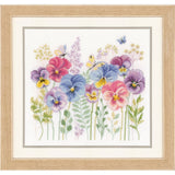 Vervaco counted cross stitch kit "Pansies and Grasses, Evenweave fabric", 29x28c Model