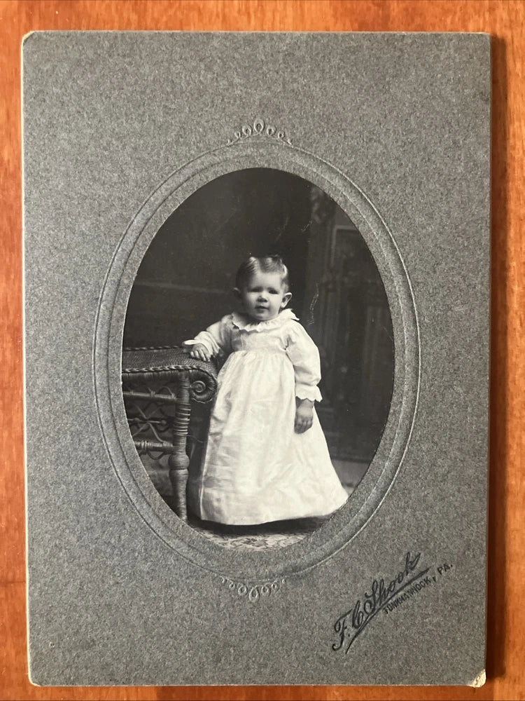 Beautiful Baby In Gown Posing Tunkhannock PA 4x6 Antique Photo On Board Model