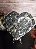 6" Ocean Jasper Heart ¨C Druzy Quartz Pockets ¨C 1 lb Madagascar Crystal Display Model