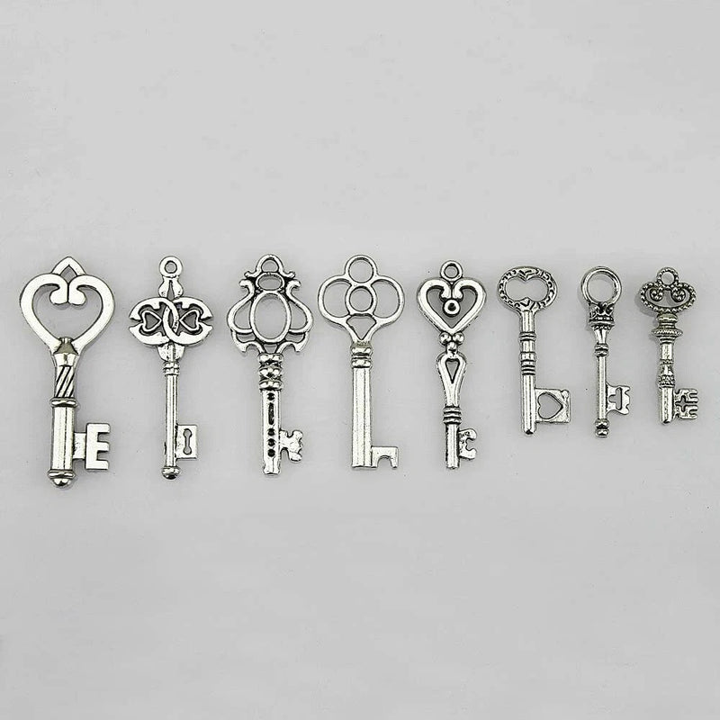 6 Skeleton Key Pendants Antiqued Silver Assorted Steampunk Charms Wedding Keys Charms