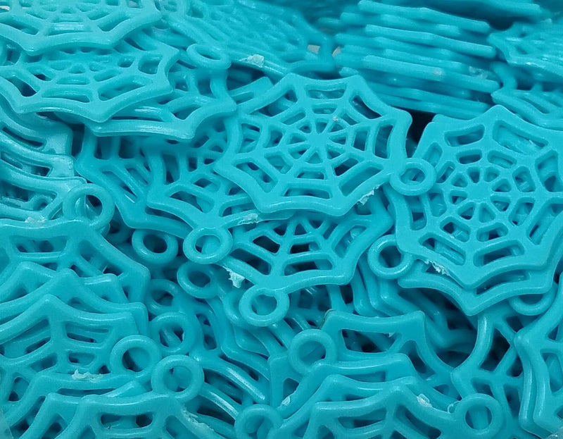 144 pcs Turquoise Plastic Filigree Spiderweb Halloween Charms Kids Craft Jewelry Charms