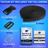 TECEUM 1" Black Nylon Webbing 6yd + Buckles, Clips, D-Rings ?C Craft & DIY Kit Model