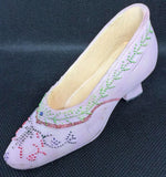 Vintage Miniature Ceramic High Heel Shoe Figurine - Pink with Beaded Accents Model