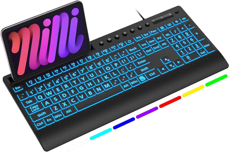 Wired Large Print Backlit Keyboard with Wrist Rest, K31PRO | 3X Larger Print Key Model