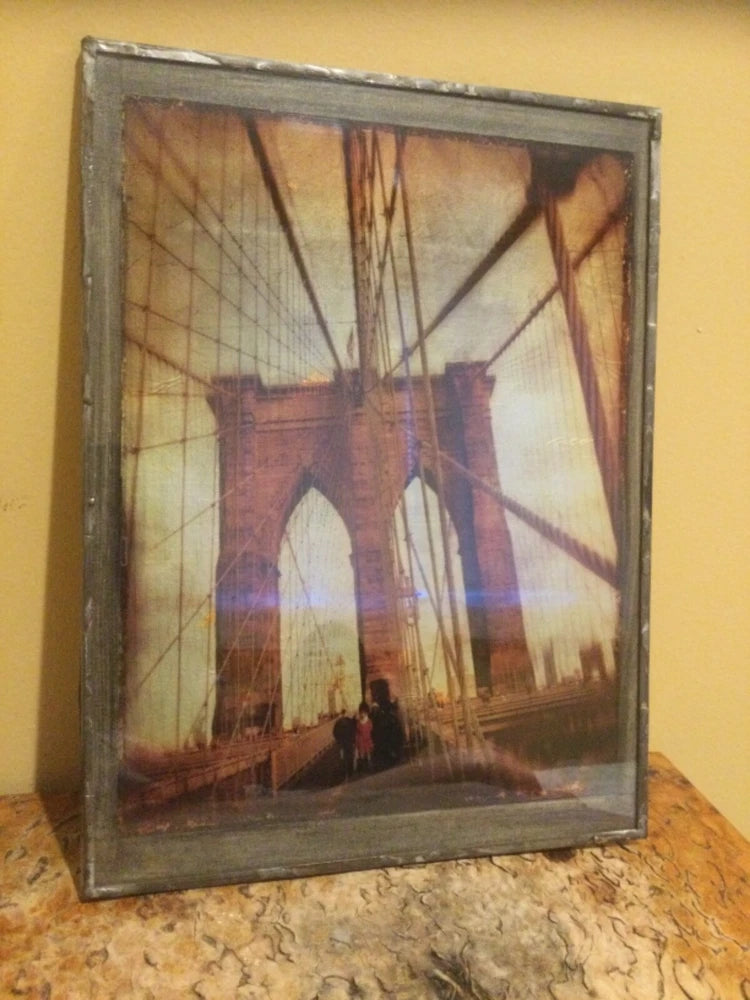 J,L. Rotella Brooklyn Bridge Mixed Photo/Hand Painted Canvas Board/Stained Gla Model