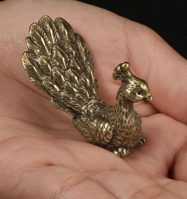 Brass Peacock Animal Statue Small Sculpture Tabletop Figurine Home Decor Model
