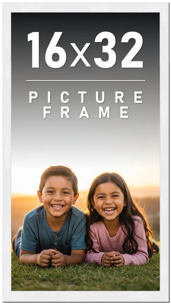 16x32 Frame White Wood Picture Photo Frame with UV Acrylic and Acid Free Backing Model