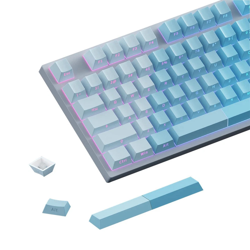 Gradient Blue Side Print Shine Through PBT Keycaps 121 Keys Cherry Profile Model