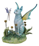 Whimsical Amy Brown Blue Fairy Cat With Pixie Fae In Enchanted Garden Figurine Model