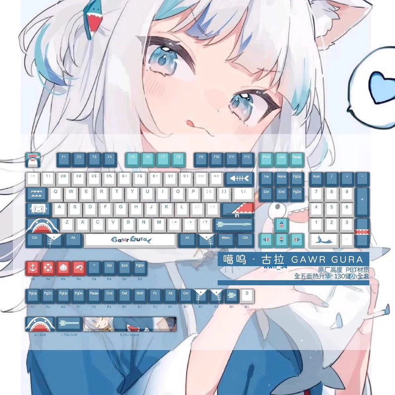 108 Keys Hololive Gawr Gura Keycap PBT Cherry MX Sublimation Boxed For Keypads Model